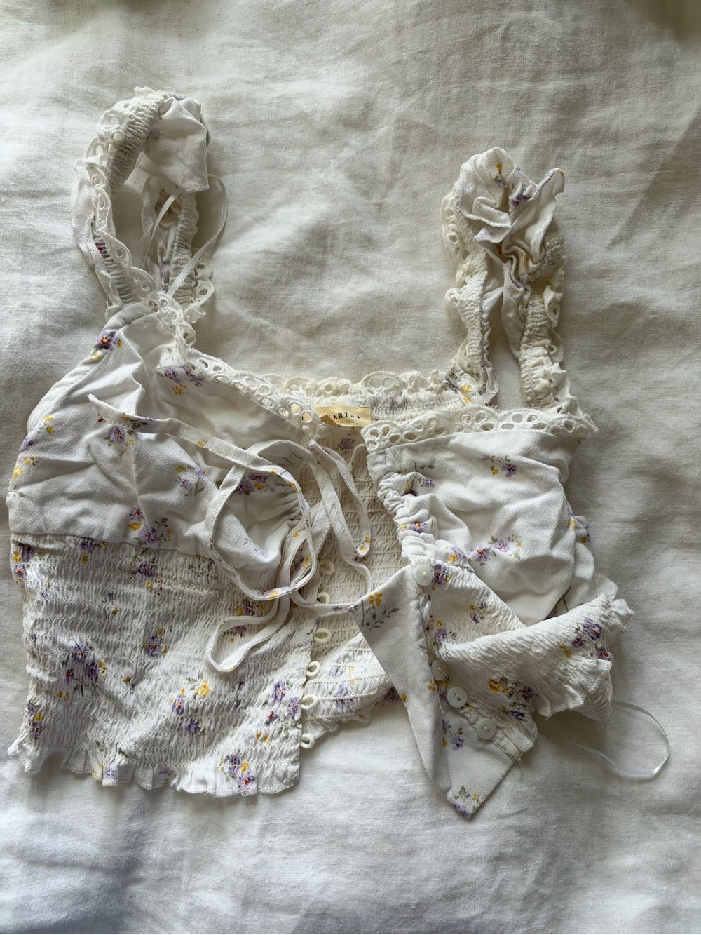 BOHO Floral Lace-Trim White Cropped Bralette